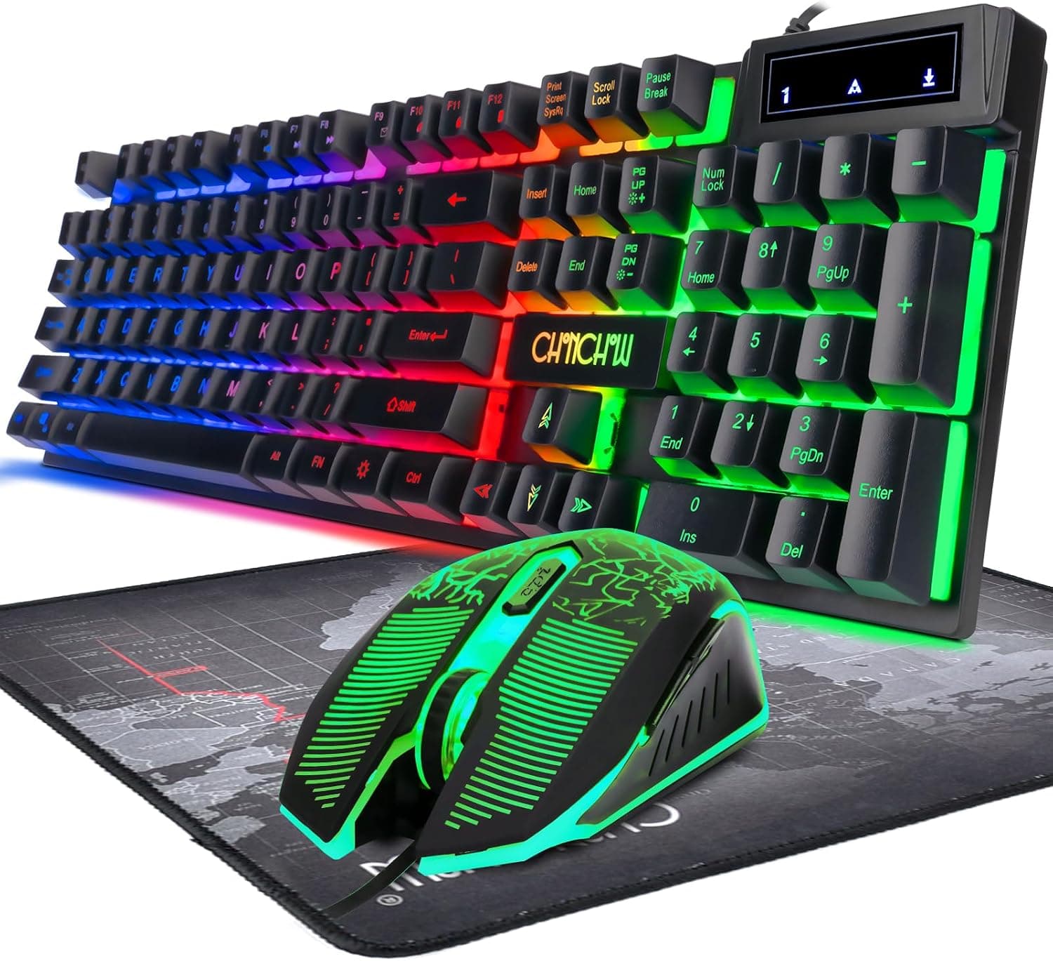 RGB Rainbow Backlit USB Wired Keyboard & Mouse