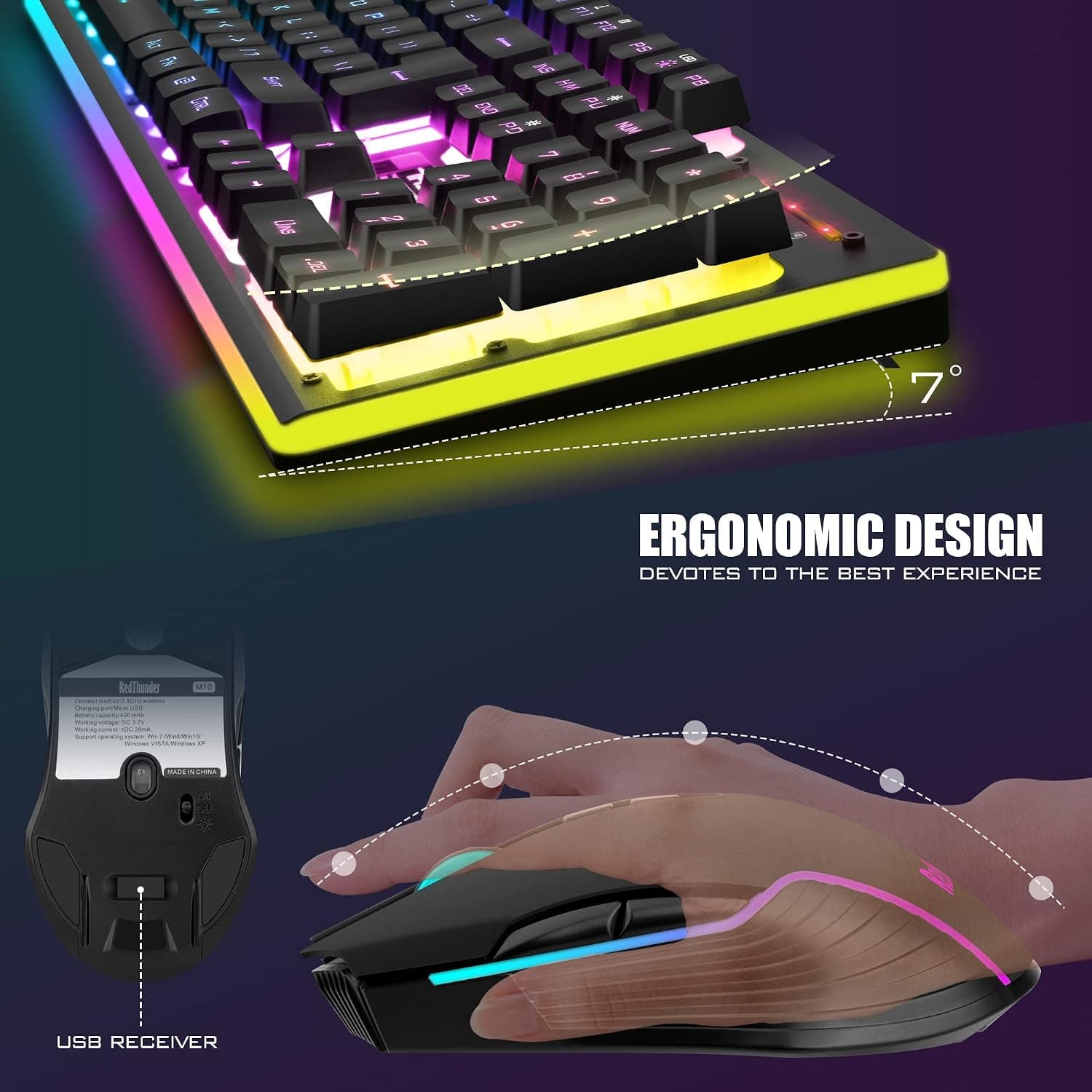 RedThunder K10 Wireless Gaming Keyboard & Mouse Combo