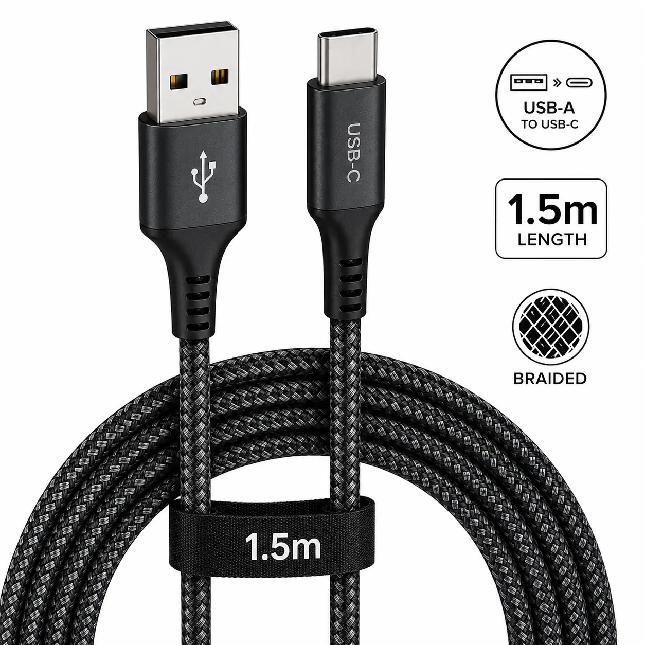 Braided USB-A to USB-C Cable (1.5m)