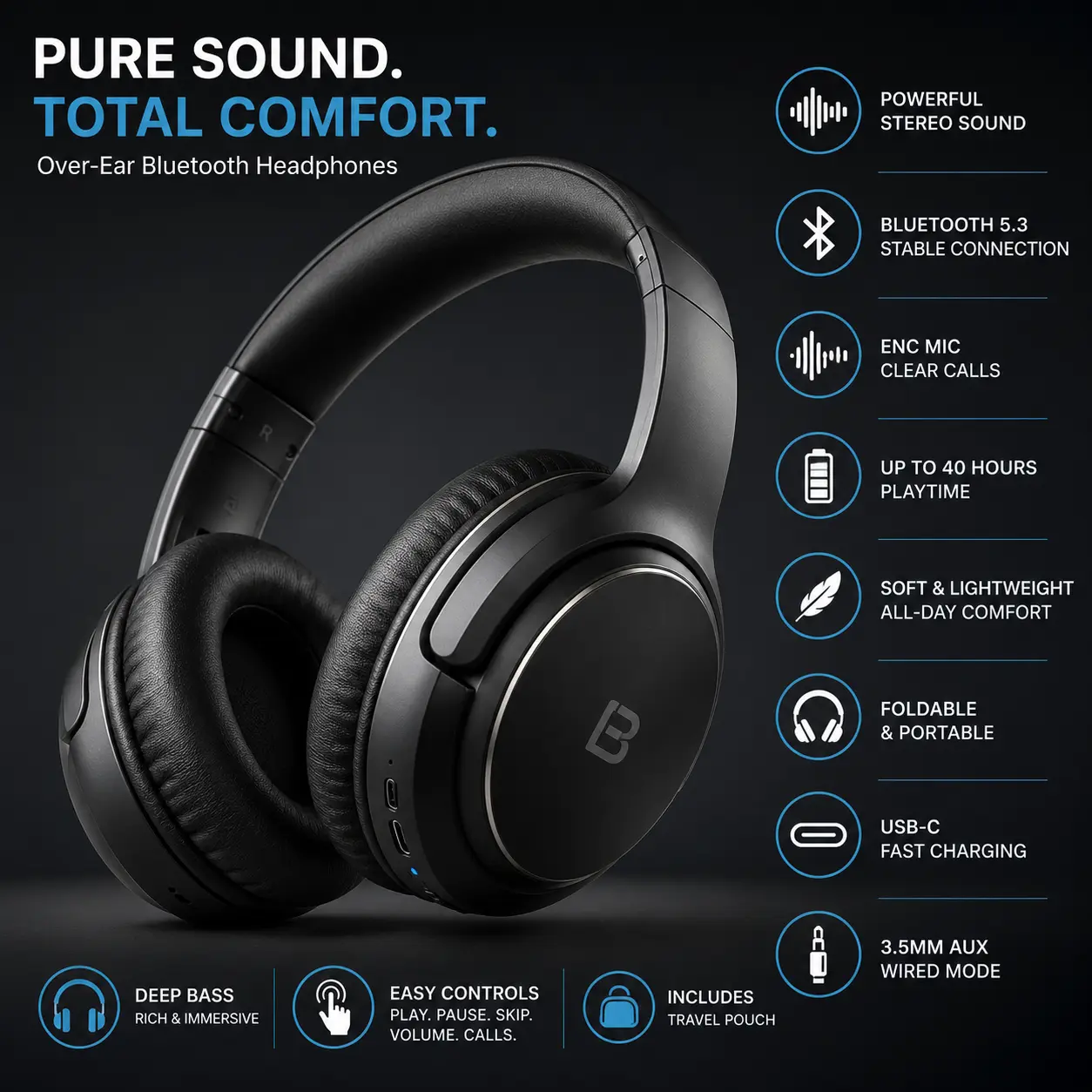 Over-Ear Bluetooth Headphones